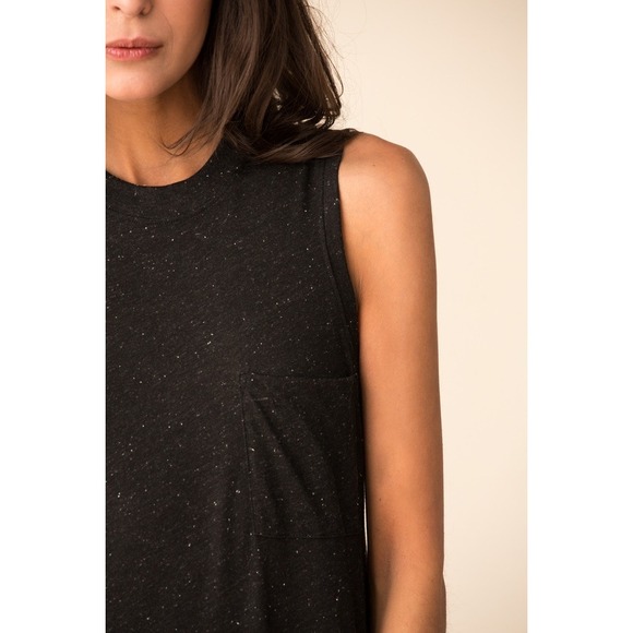 ATM Black Speckled Muscle Tee Maxi Dress Side Slits Pocket Casual Relaxed Travel - Picture 2 of 10